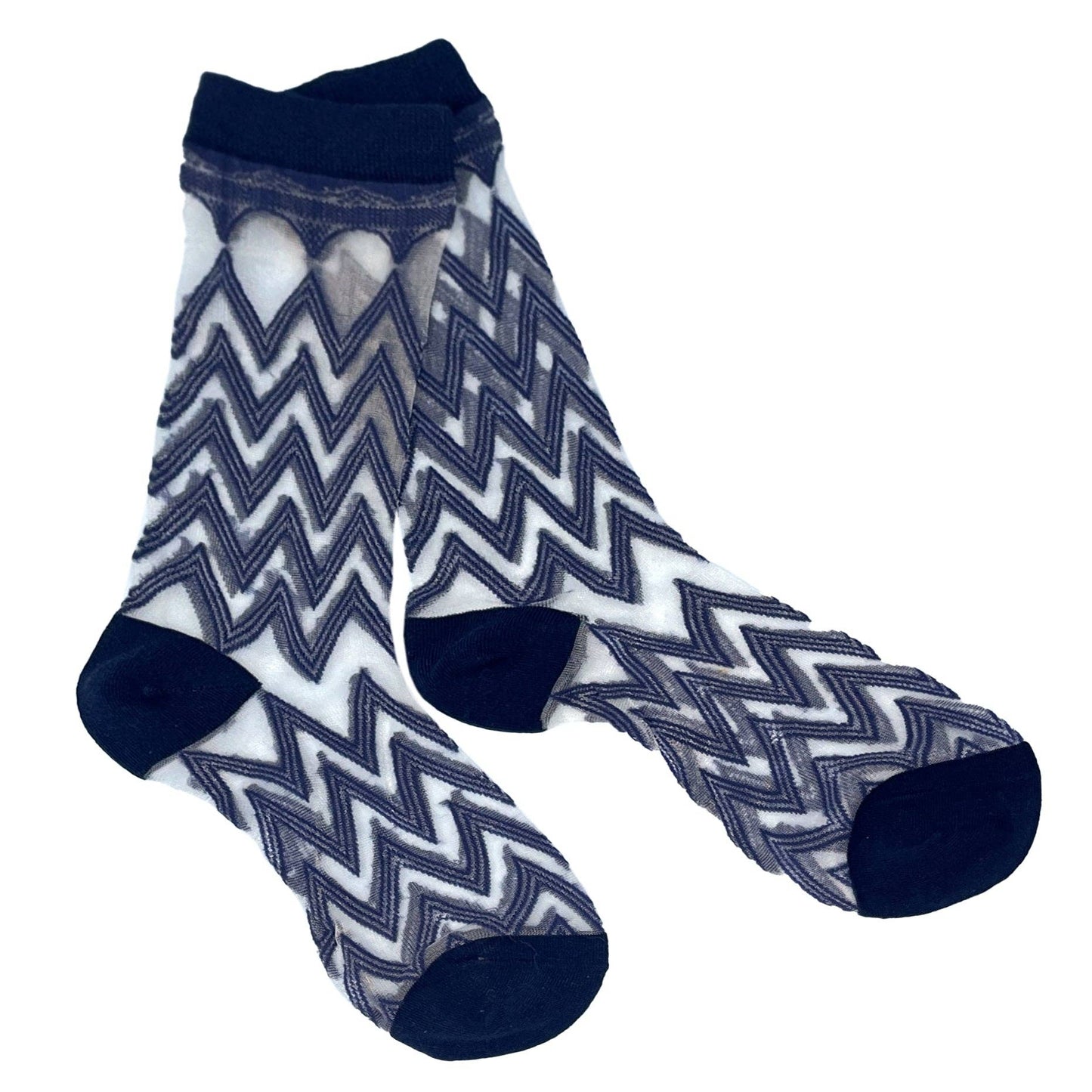Sheer Mesh Zig Zag Gertrud Socks – Lightweight & Stylish: Navy