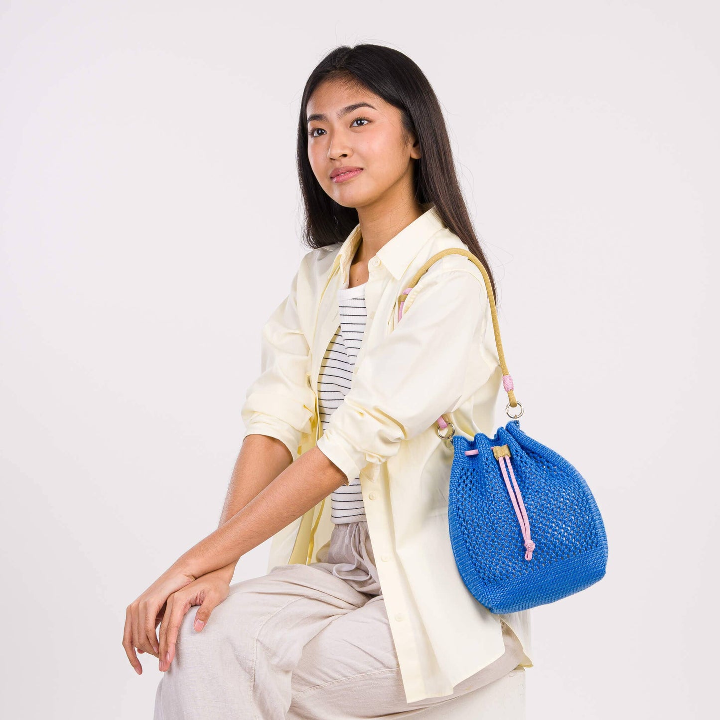 Drawstring Raffia Mini Bag: Lilac