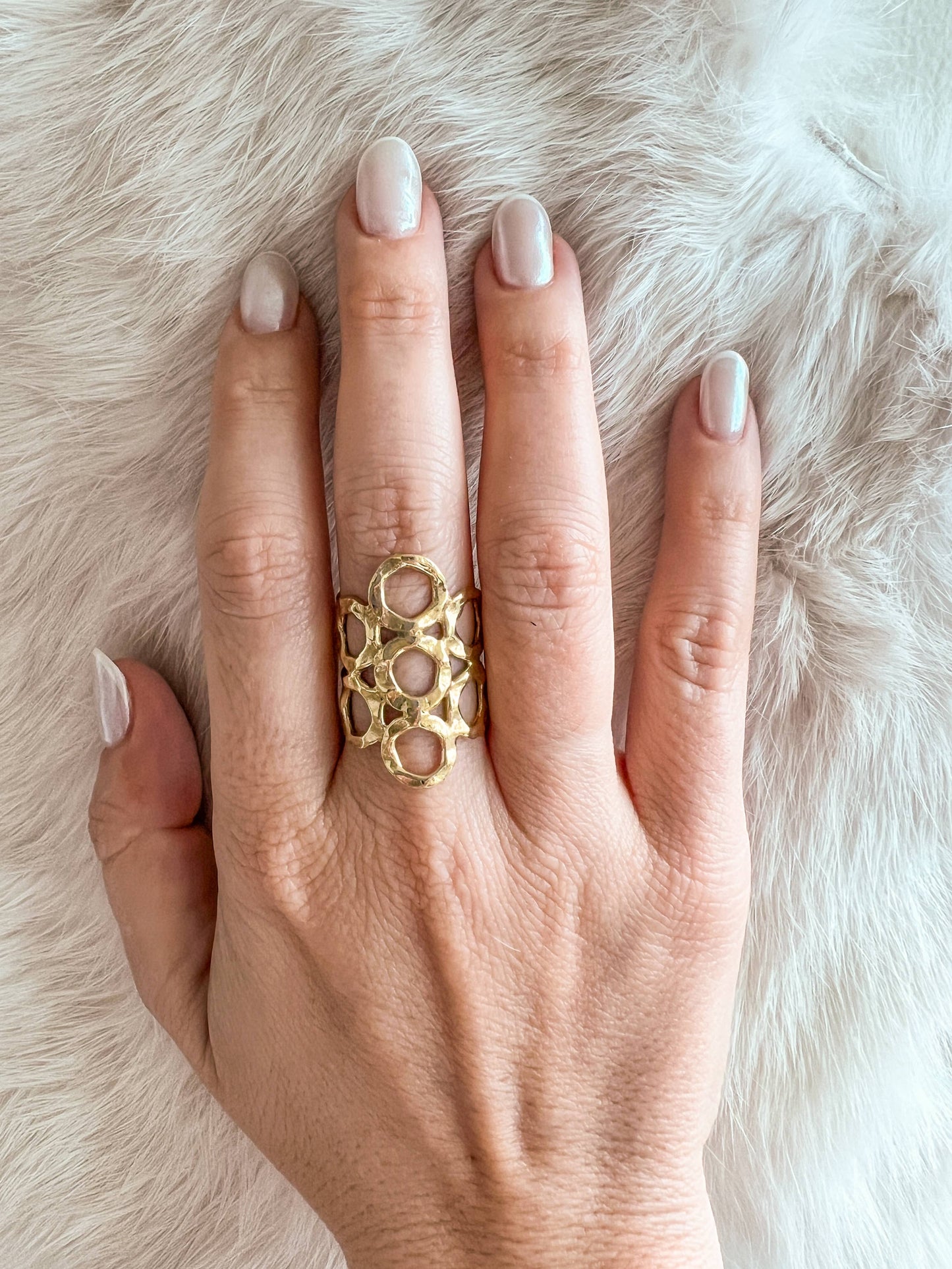 Baizaar - Adjustable Brass Stacked Circle Ring: 6