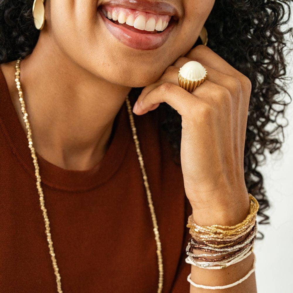 INK + ALLOY - Isabella Enamel Cocktail Ring Ivory - Adjustable Size Wholesale
