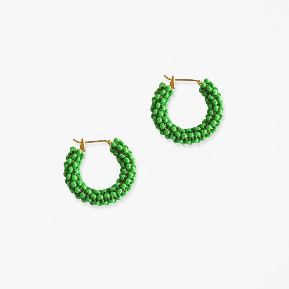 Altiplano - Pop of Color Beaded Hoop Earring: Kelly
