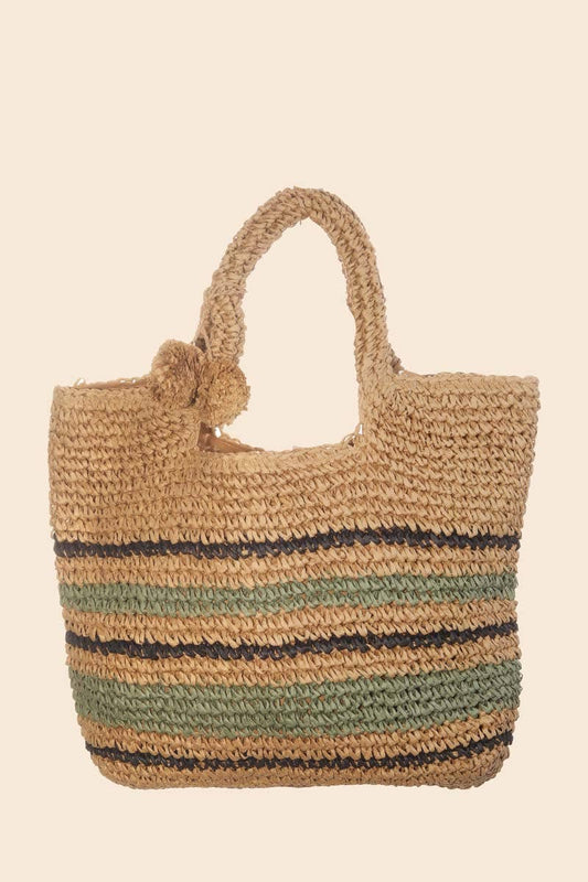 Striped Straw Braided Tote Bag: IV