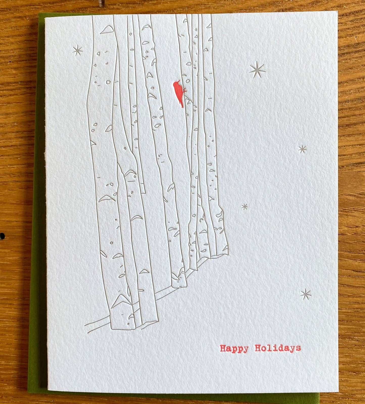 Holiday Letterpress Card Woodpecker and Birches
