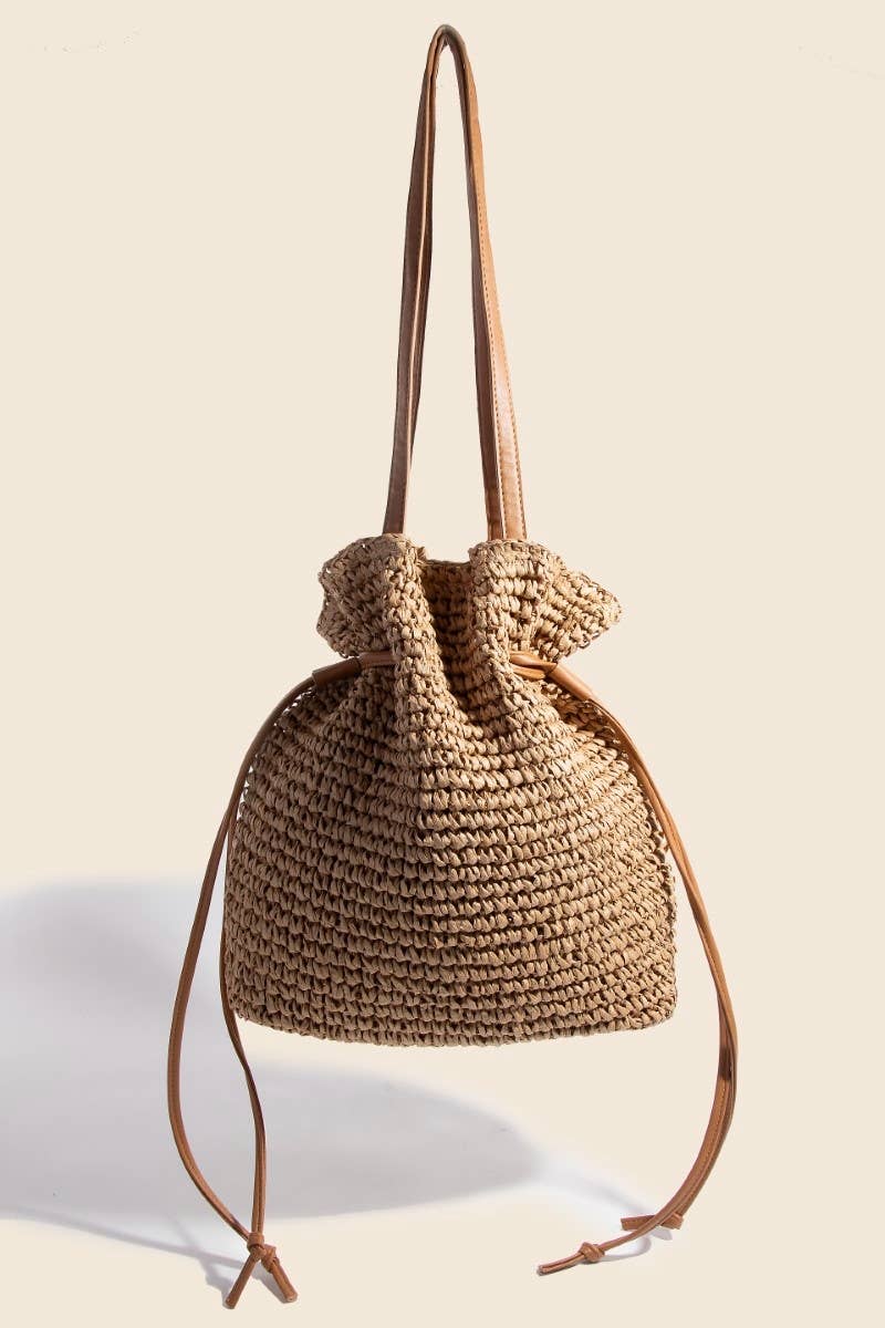 Faux Leather Straps Braided Tote Bag: IV