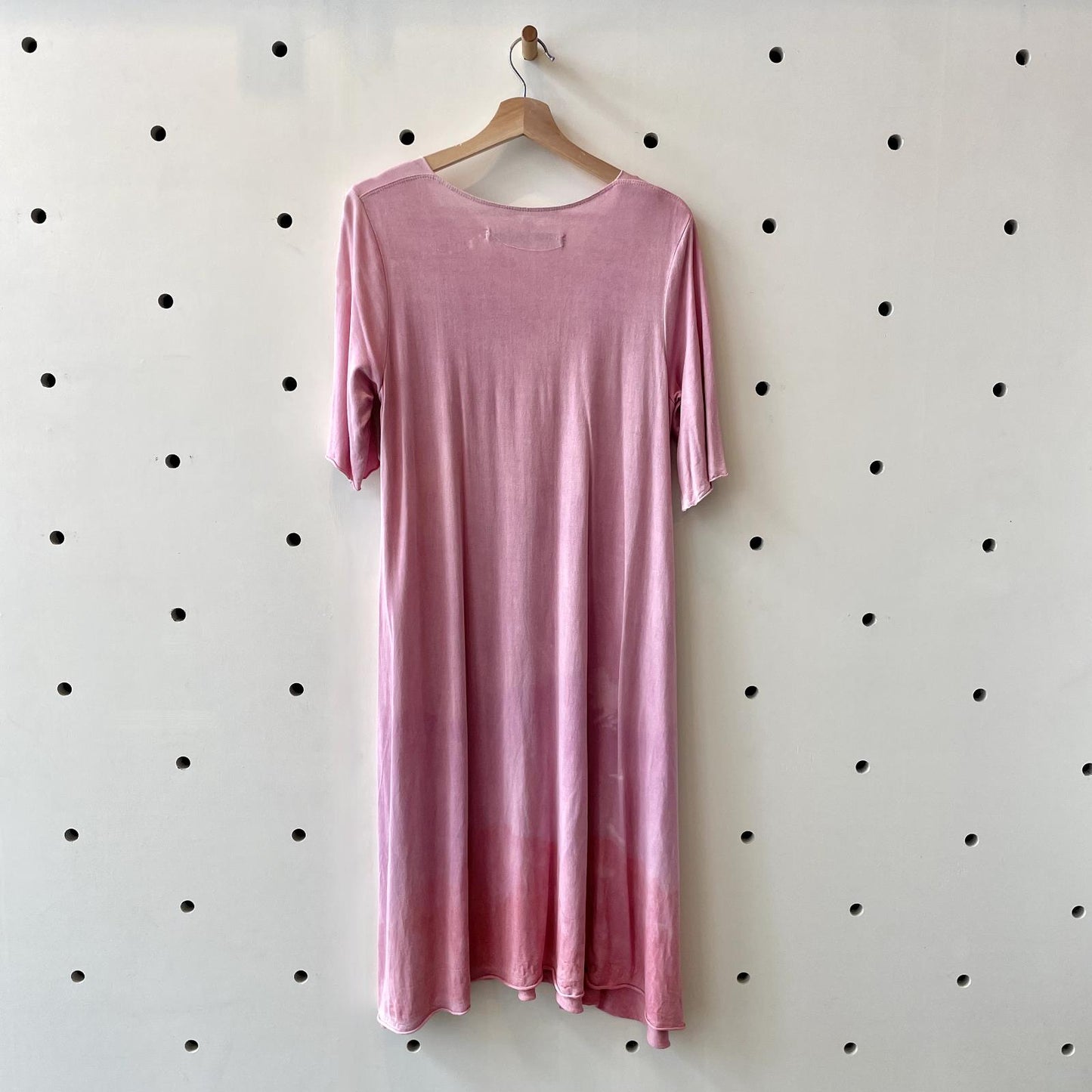 3 / L - Raquel Allegra Pink Short Sleeve Midi Length Dress w/ Pockets 0313AH