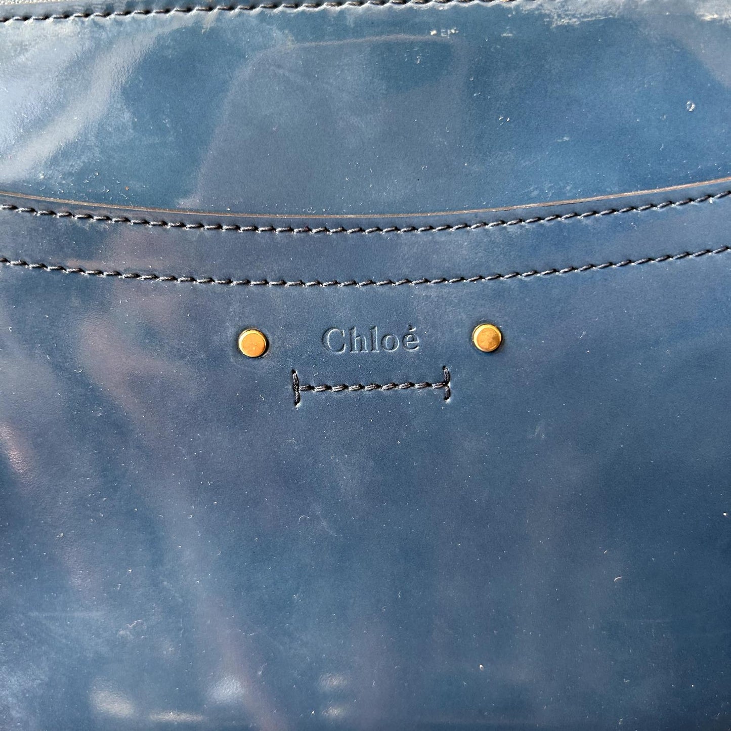 Chloe Blue Patent Leather & Gold Hardware Roy Shoulder Purse Bag 0412EM