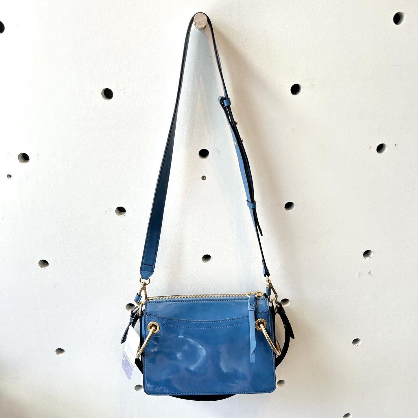 Chloe Blue Patent Leather & Gold Hardware Roy Shoulder Purse Bag 0412EM