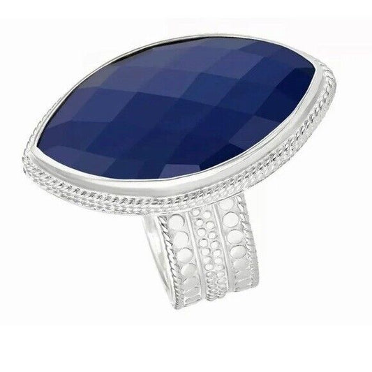 7 - Anna Beck $398 Gili Dot Lapis Sterling Silver Marquise Ring NEW 0716MD