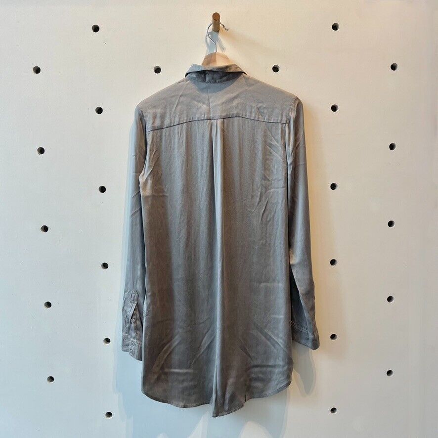2 / M - Transit Par Such Gray Half Button Silk Long Sleeve Shirt Dress 1202NB