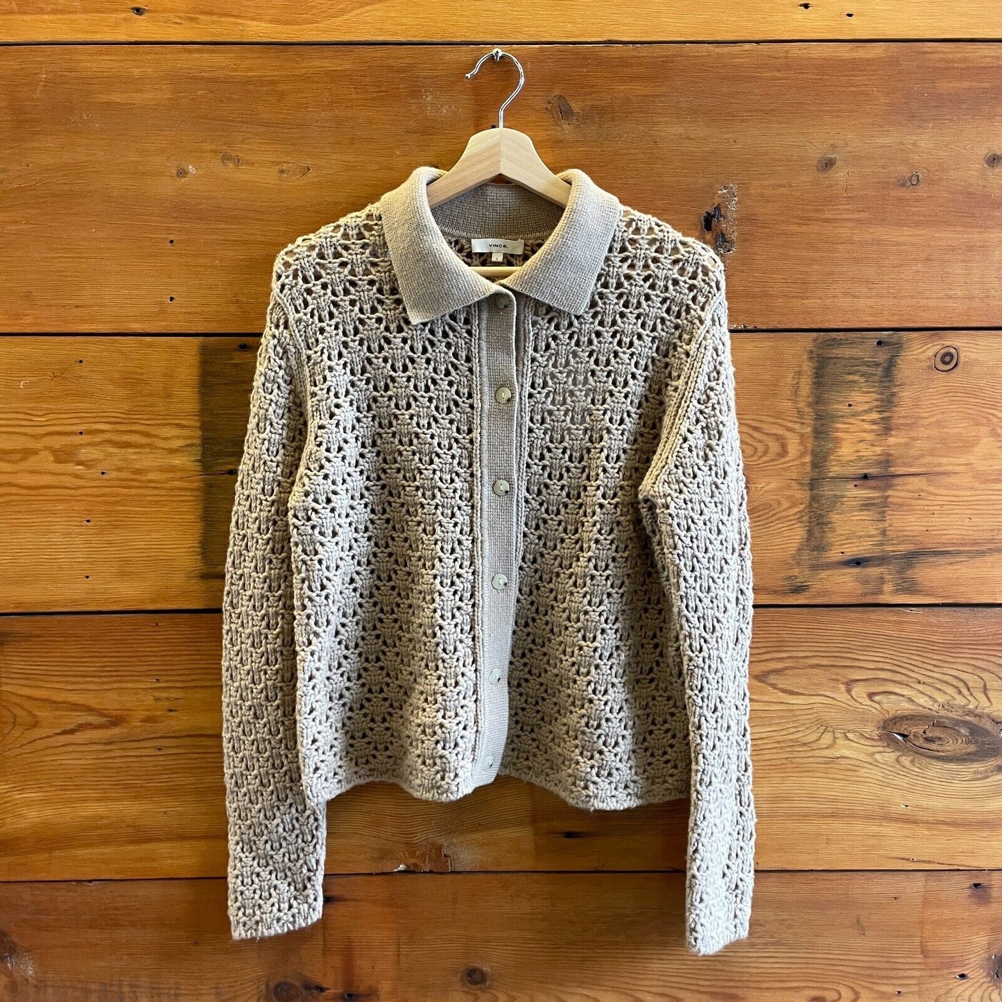 L - Vince $375 Light Amber Cashmere Wool Button Up Cardigan Sweater NEW 0721DK