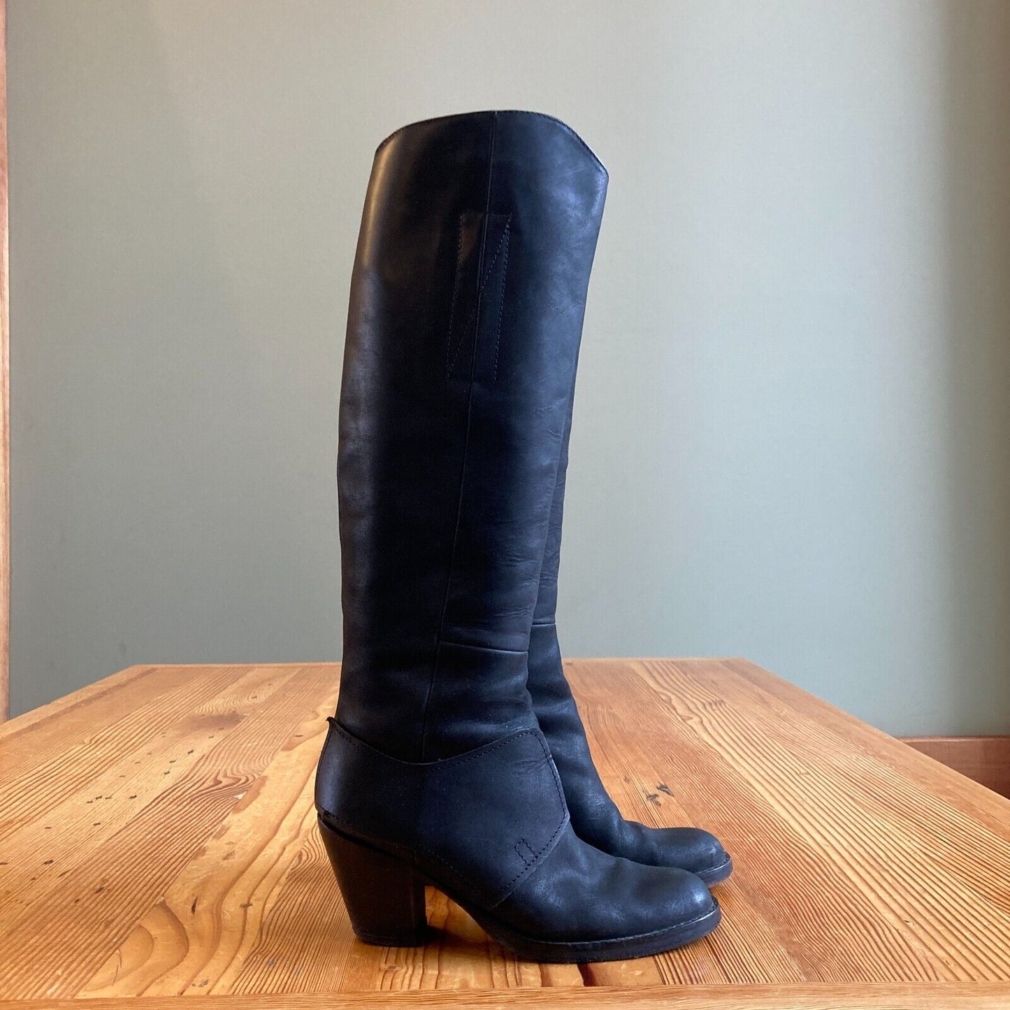 36 / 6 - Acne Studios Black Leather Tall Pistol Knee High Heeled Boots 0201KJ