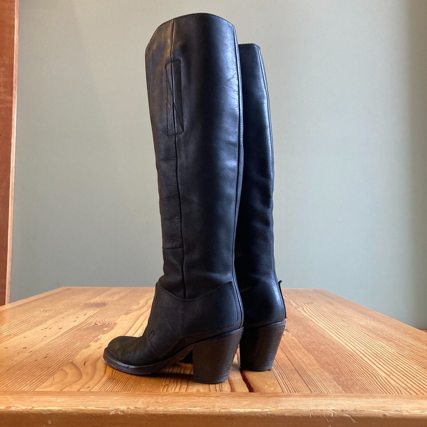 36 / 6 - Acne Studios Black Leather Tall Pistol Knee High Heeled Boots 0201KJ