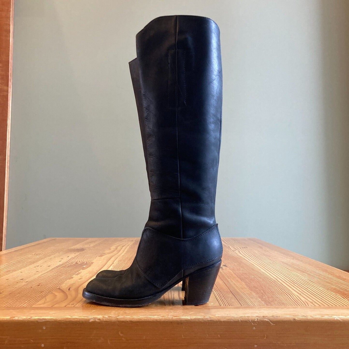 36 / 6 - Acne Studios Black Leather Tall Pistol Knee High Heeled Boots 0201KJ