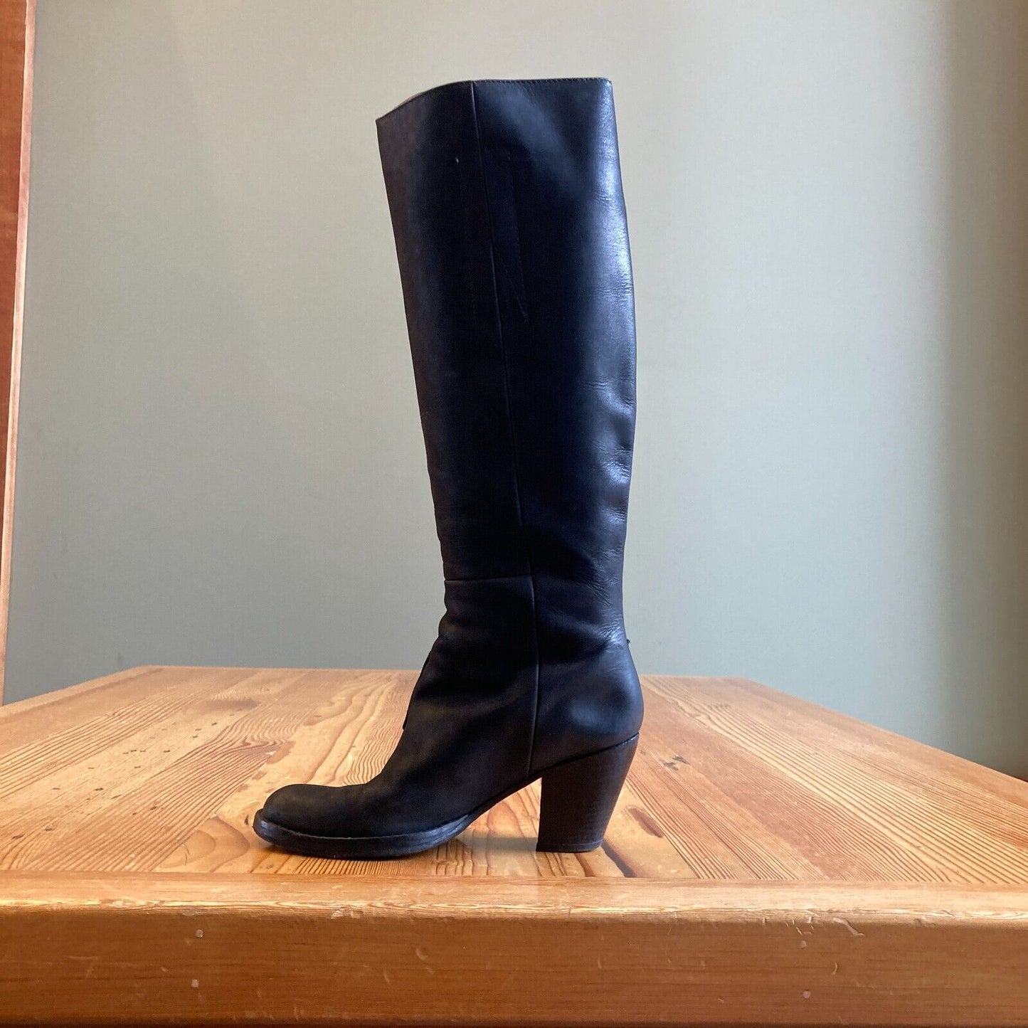 36 / 6 - Acne Studios Black Leather Tall Pistol Knee High Heeled Boots 0201KJ