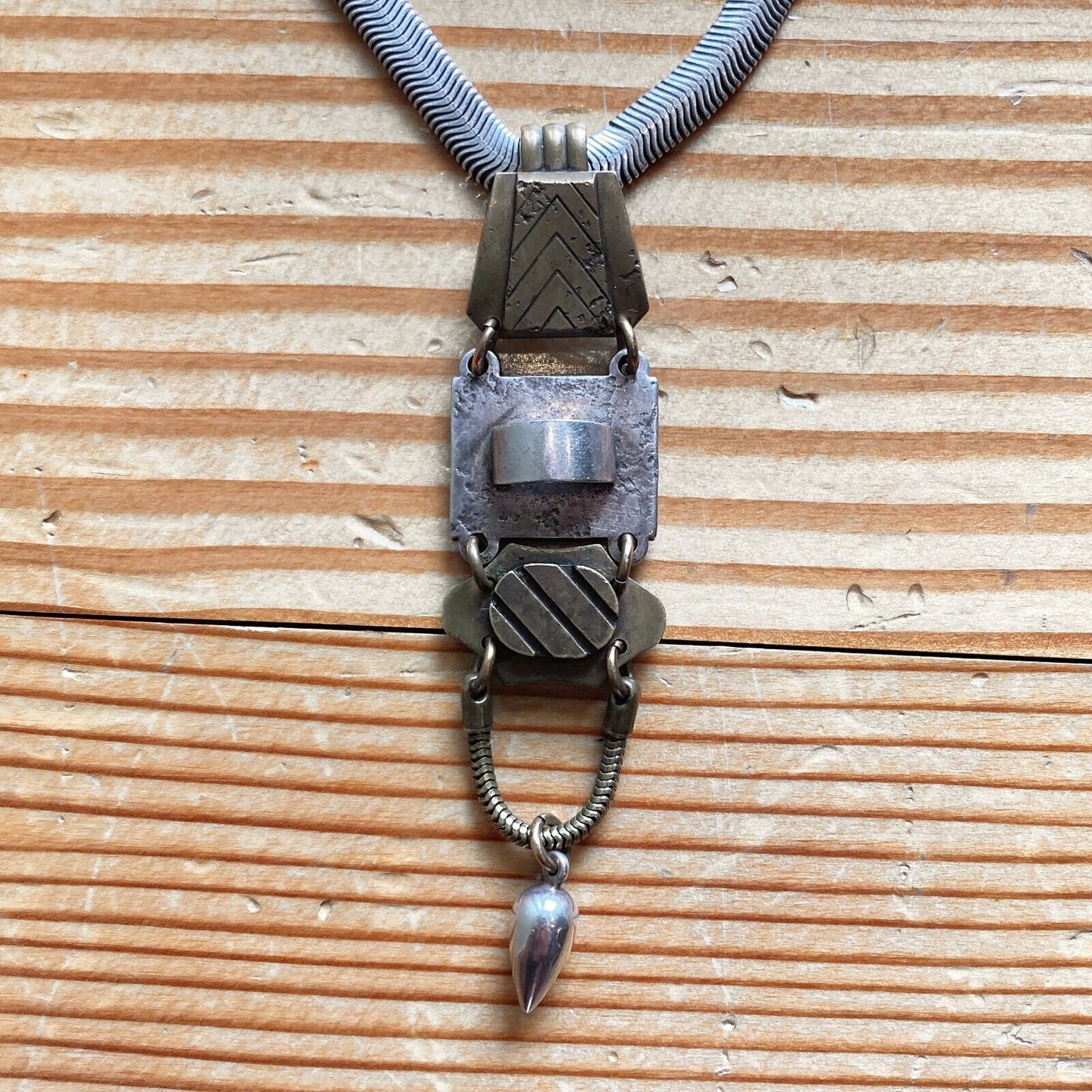 Marjorie Baer SF Modernist Artisan Metal Pendant Necklace 0309ME