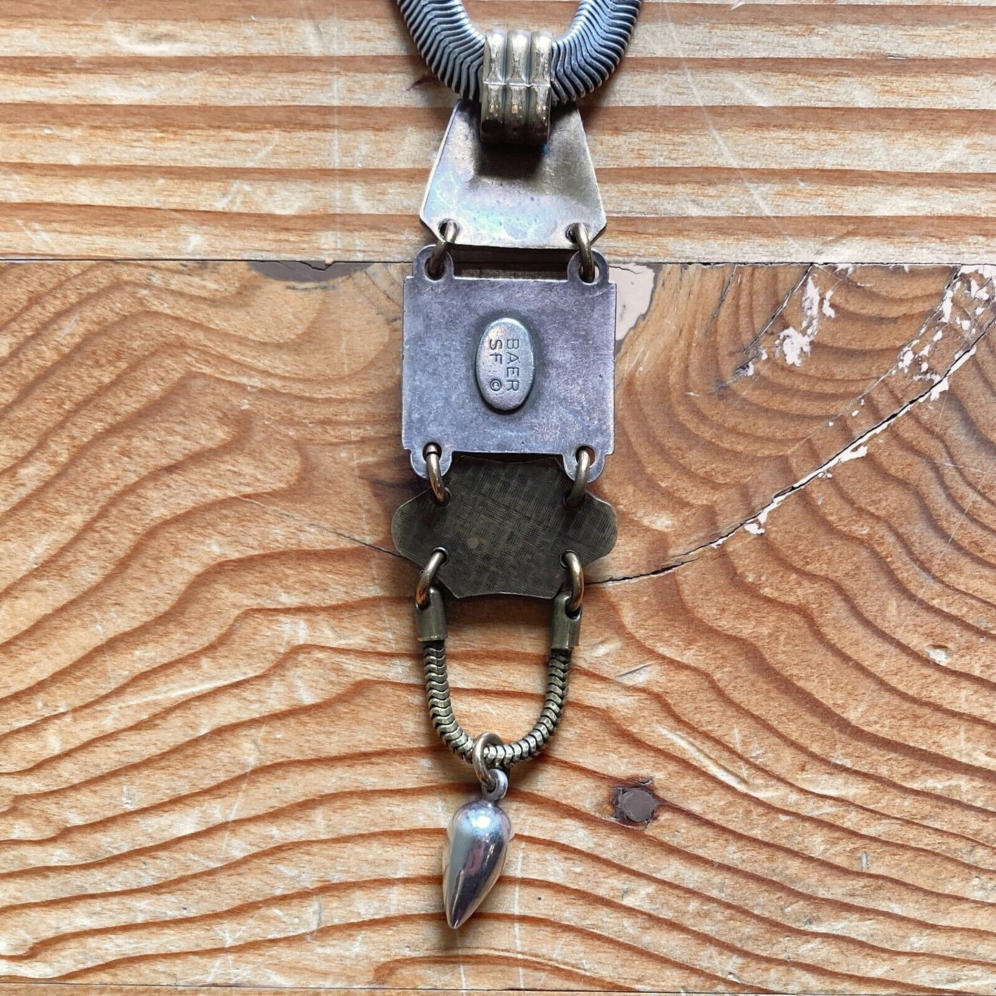 Marjorie Baer SF Modernist Artisan Metal Pendant Necklace 0309ME