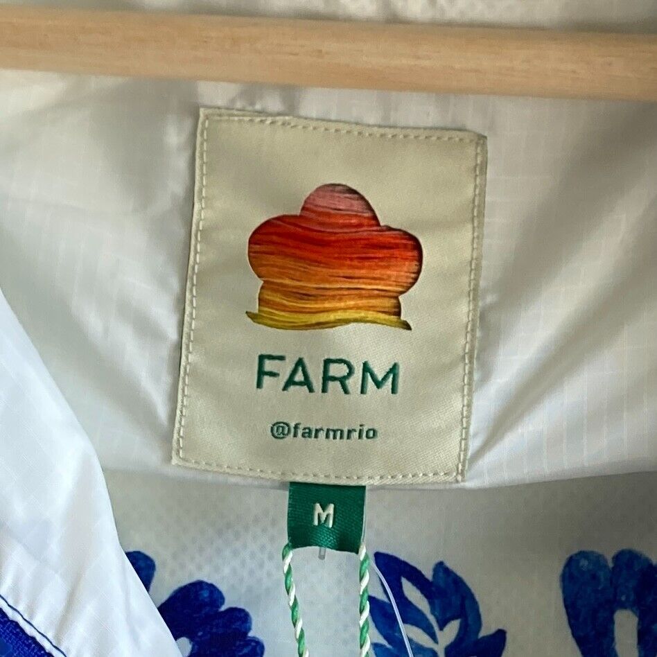 M - Farm Rio Blue White NEW $185 Flora Tapestry Windbreaker Jacket 0824AT