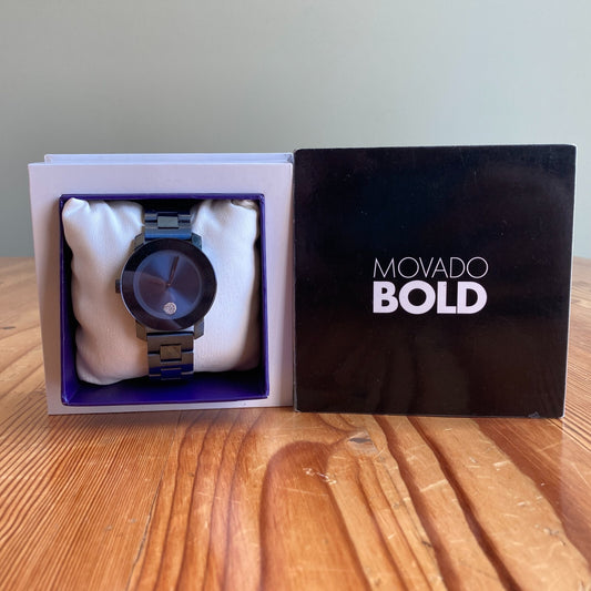 Movado Ladies Navy Blue Bold Large Analog Quartz Watch w/ Box 0322AS