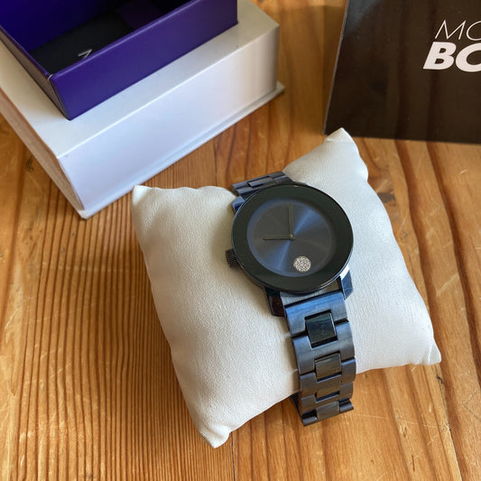Movado Ladies Navy Blue Bold Large Analog Quartz Watch w/ Box 0322AS