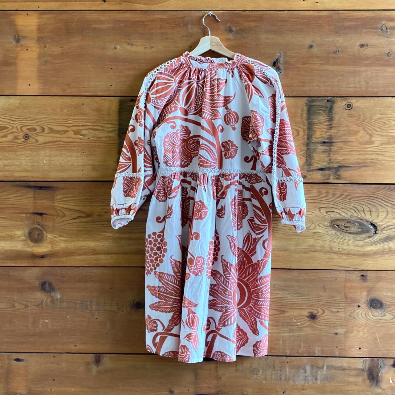 M - Derhy NEW Rust Red White Printed Cotton Coucou 3/4 Sleeve Dress 4427SC
