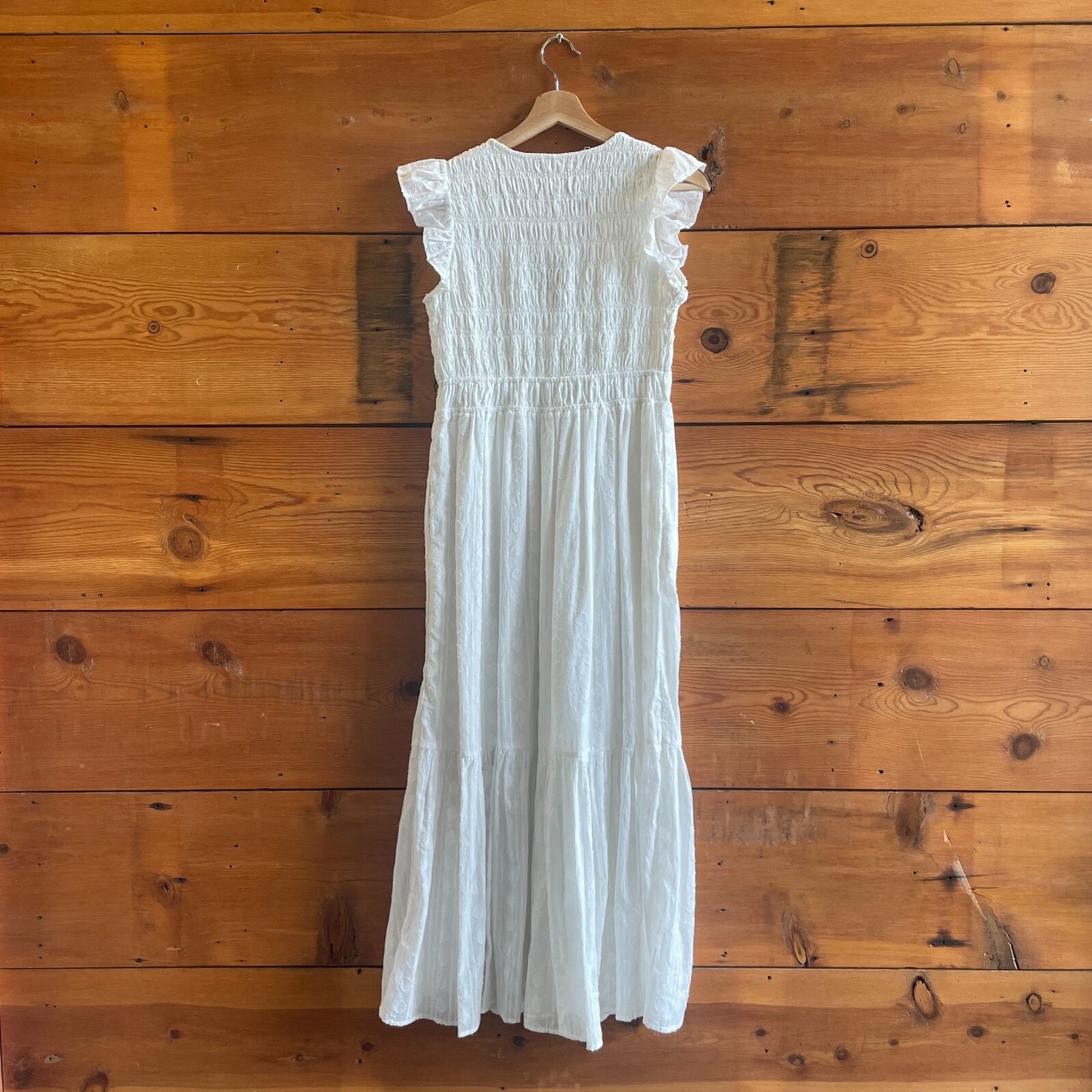 XS - by Anthropologie White Smocked Ruffled Trim Sleeveless Maxi Dress 0703SC