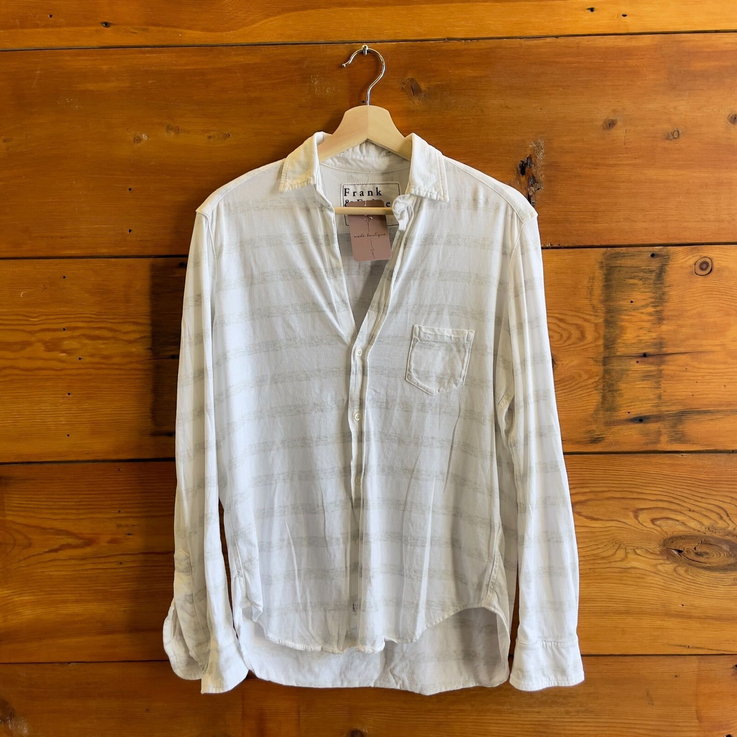 XS - Frank & Eileen White & Heathered Gray Striped Knit Button Up Top 0619JA