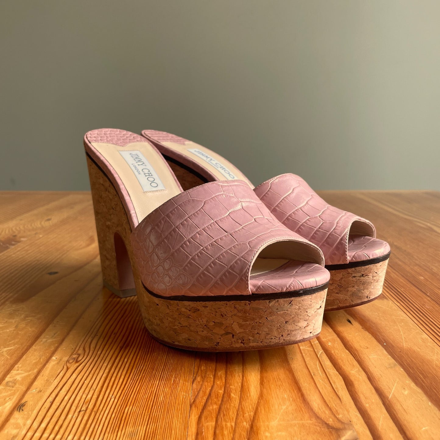 41 / 10.5 - Jimmy Choo Pink Deedee 125 Platform Cork Wedge Heels Sandals 0428HM