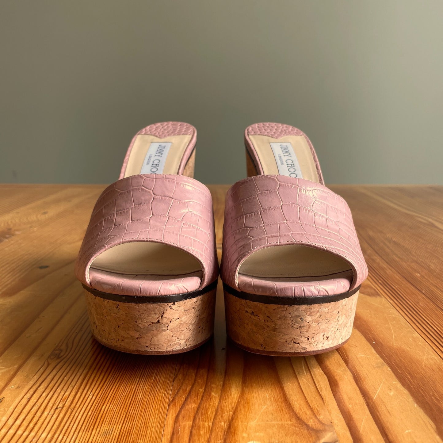 41 / 10.5 - Jimmy Choo Pink Deedee 125 Platform Cork Wedge Heels Sandals 0428HM