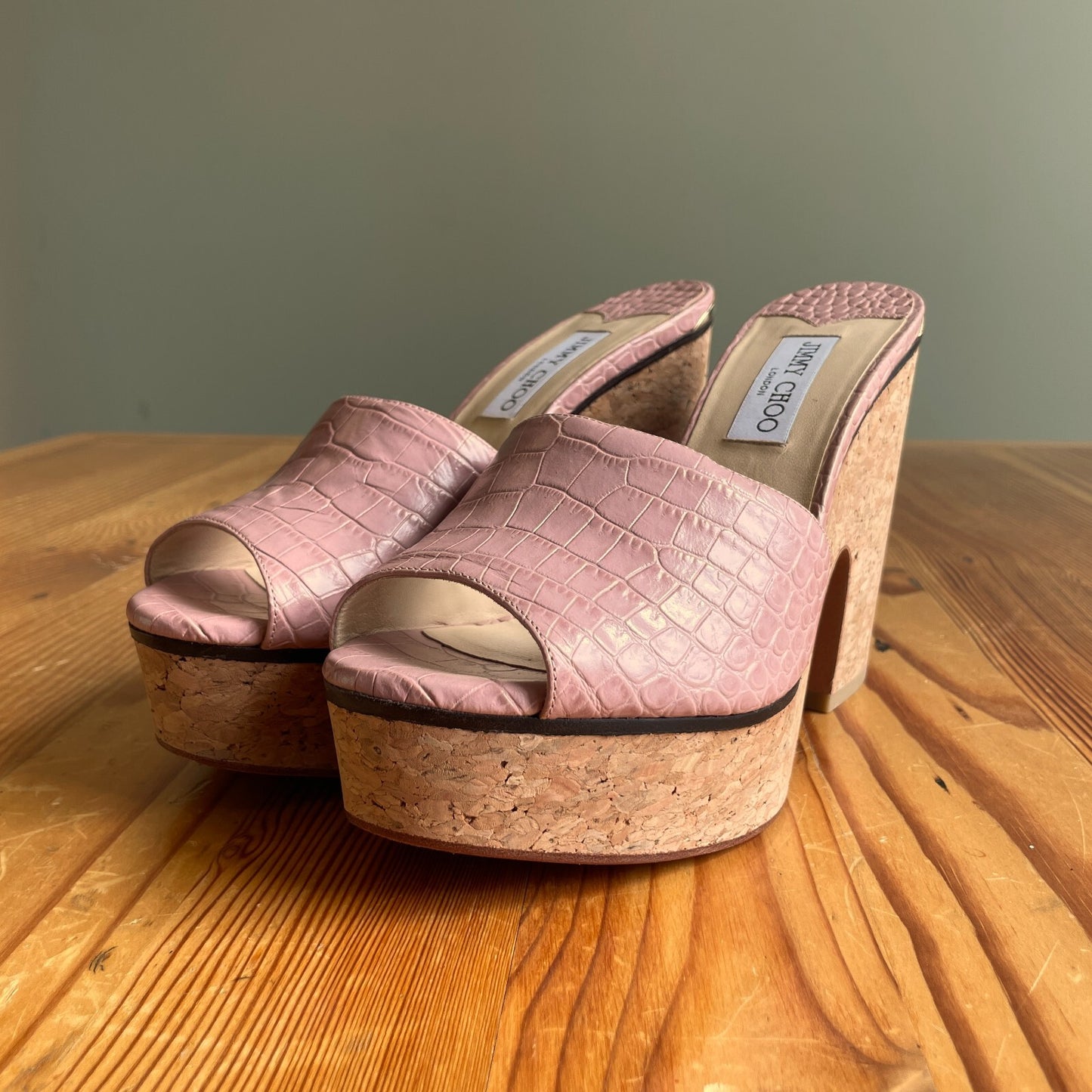 41 / 10.5 - Jimmy Choo Pink Deedee 125 Platform Cork Wedge Heels Sandals 0428HM