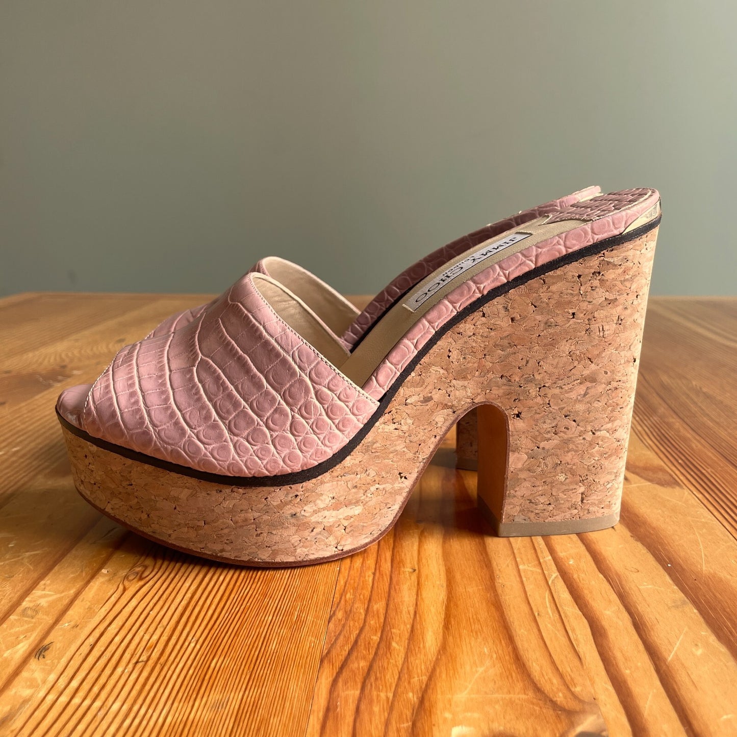 41 / 10.5 - Jimmy Choo Pink Deedee 125 Platform Cork Wedge Heels Sandals 0428HM