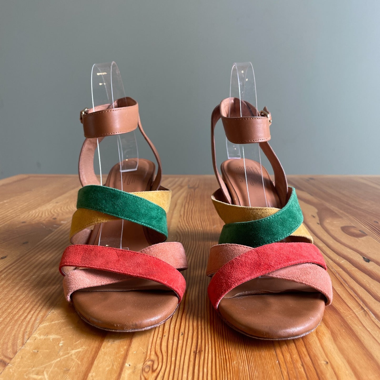 10 - Charlotte Stone Colorful Strappy Suede Block Heel Olivia Sandals 0628AC
