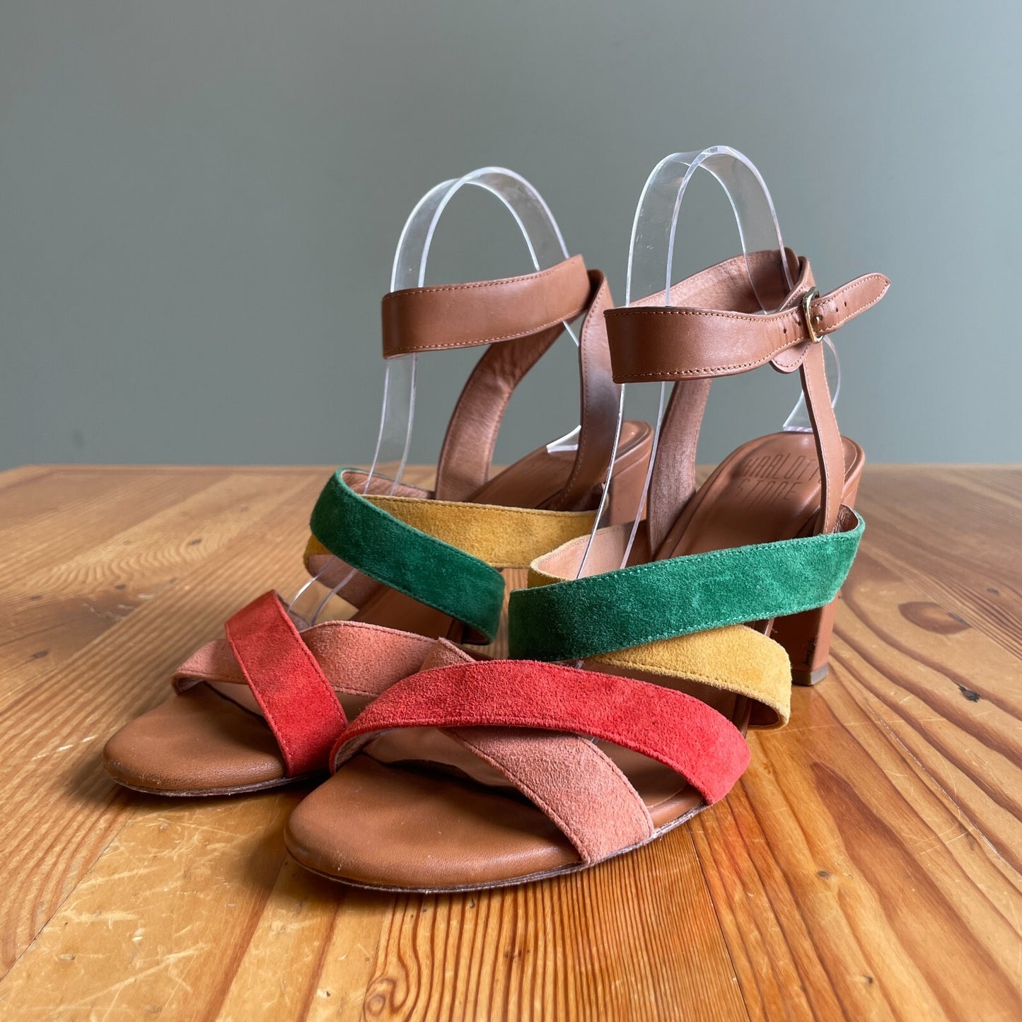10 - Charlotte Stone Colorful Strappy Suede Block Heel Olivia Sandals 0628AC