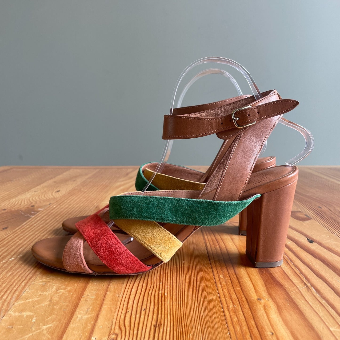 10 - Charlotte Stone Colorful Strappy Suede Block Heel Olivia Sandals 0628AC
