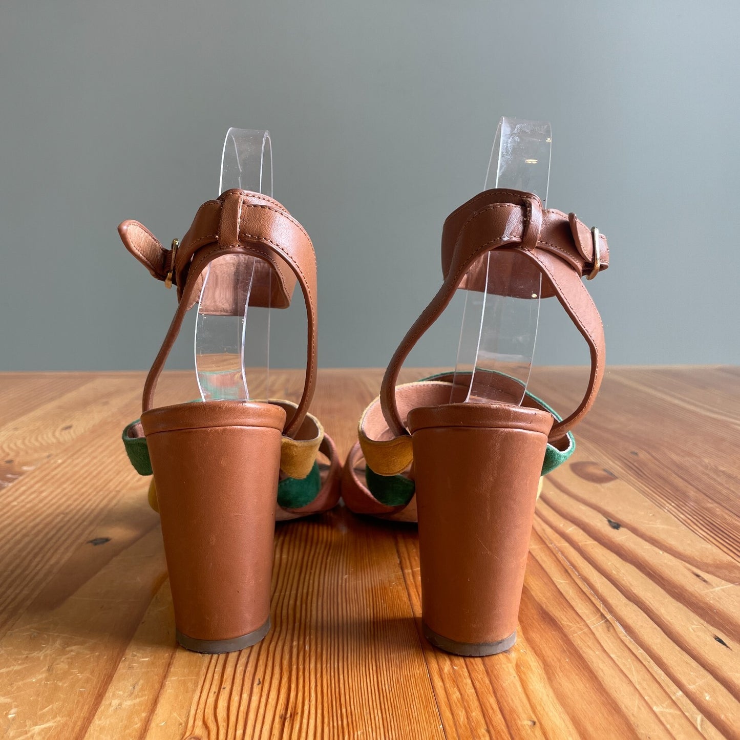 10 - Charlotte Stone Colorful Strappy Suede Block Heel Olivia Sandals 0628AC