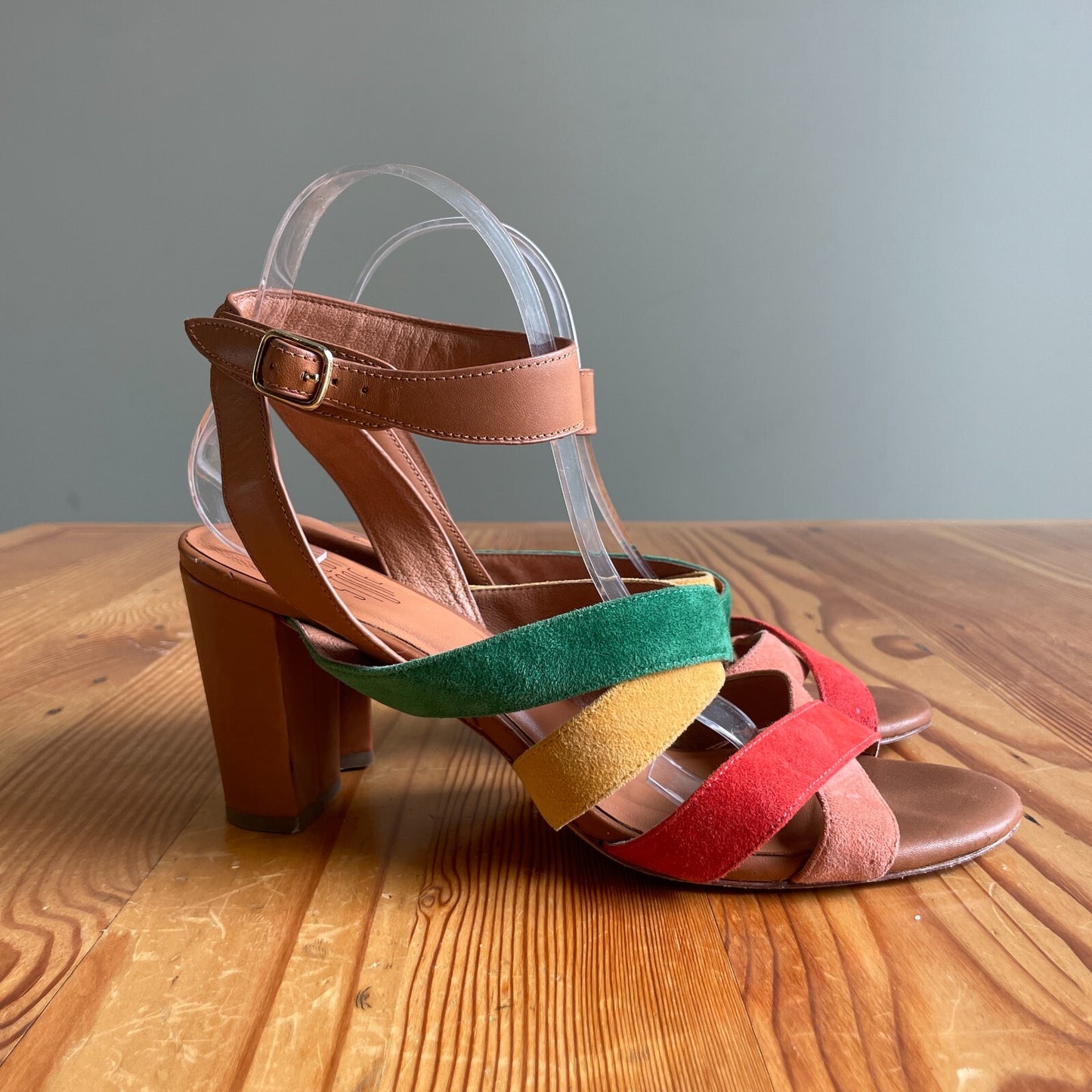 10 - Charlotte Stone Colorful Strappy Suede Block Heel Olivia Sandals 0628AC