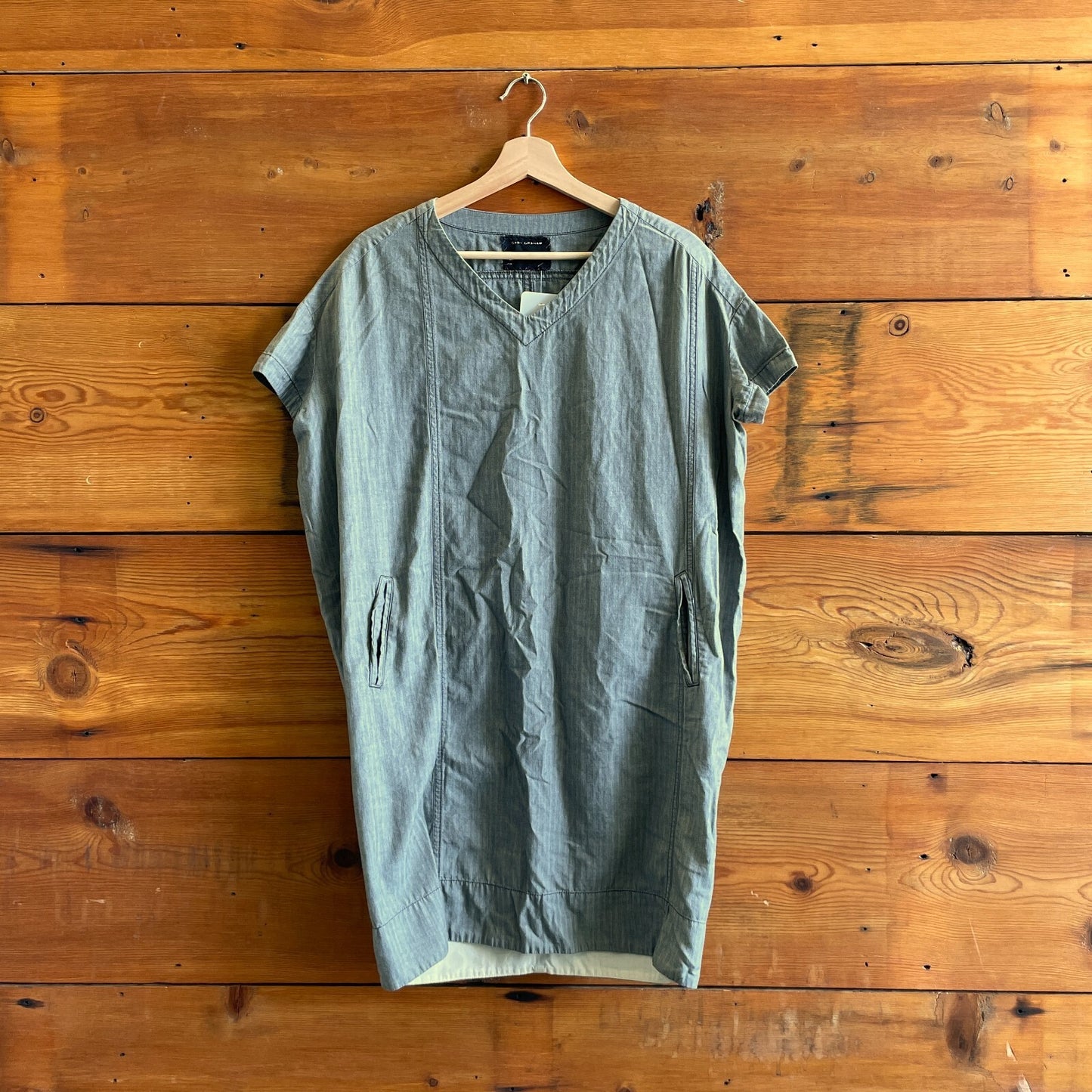 M - Gary Graham Gray Cotton Short Sleeve V Neck Shift Dress 0804MS