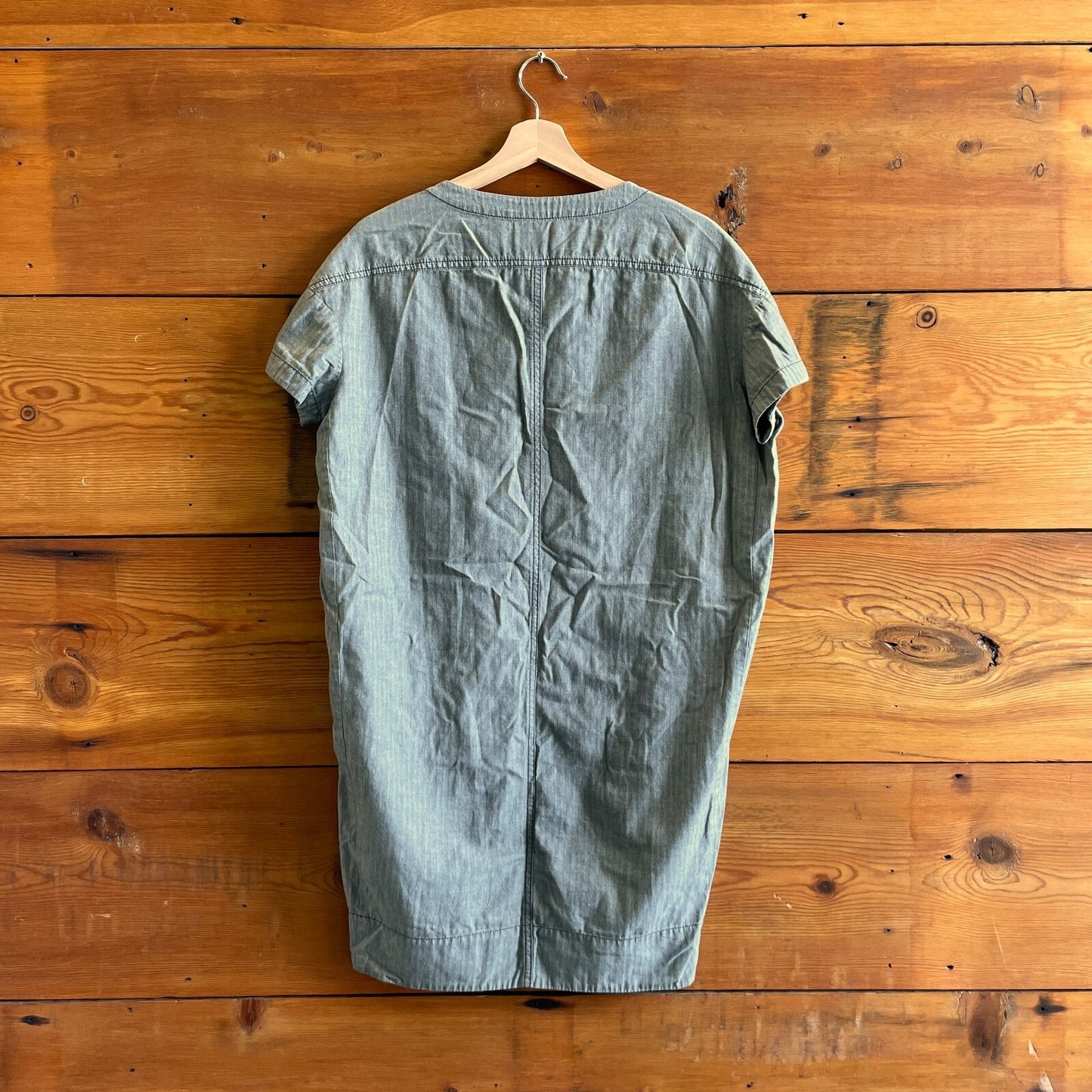 M - Gary Graham Gray Cotton Short Sleeve V Neck Shift Dress 0804MS