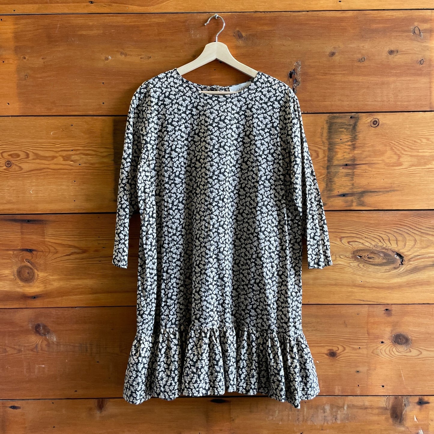 2 / M - The Great Black & Beige Floral Patterned Cotton Shift Dress 1103ES