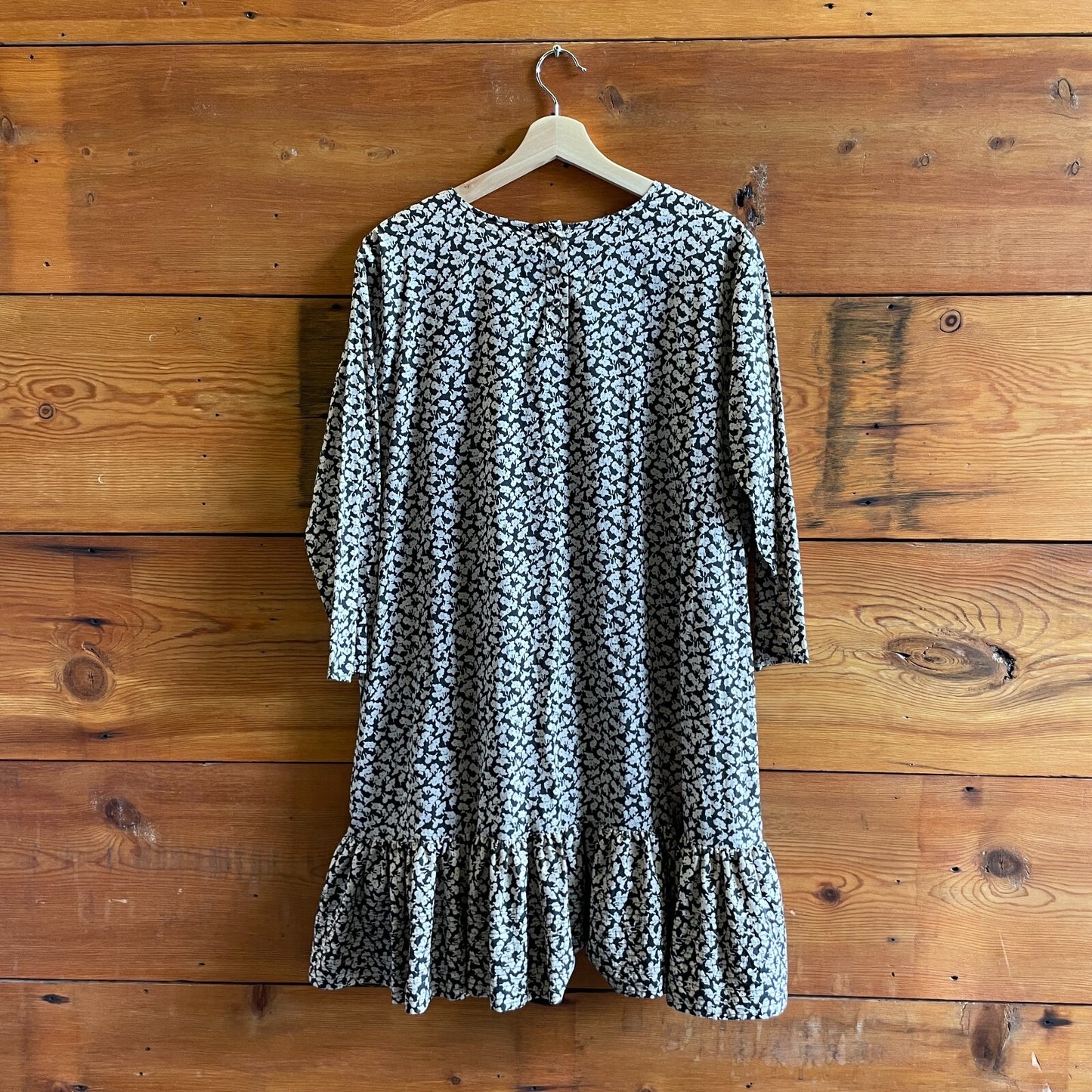 2 / M - The Great Black & Beige Floral Patterned Cotton Shift Dress 1103ES