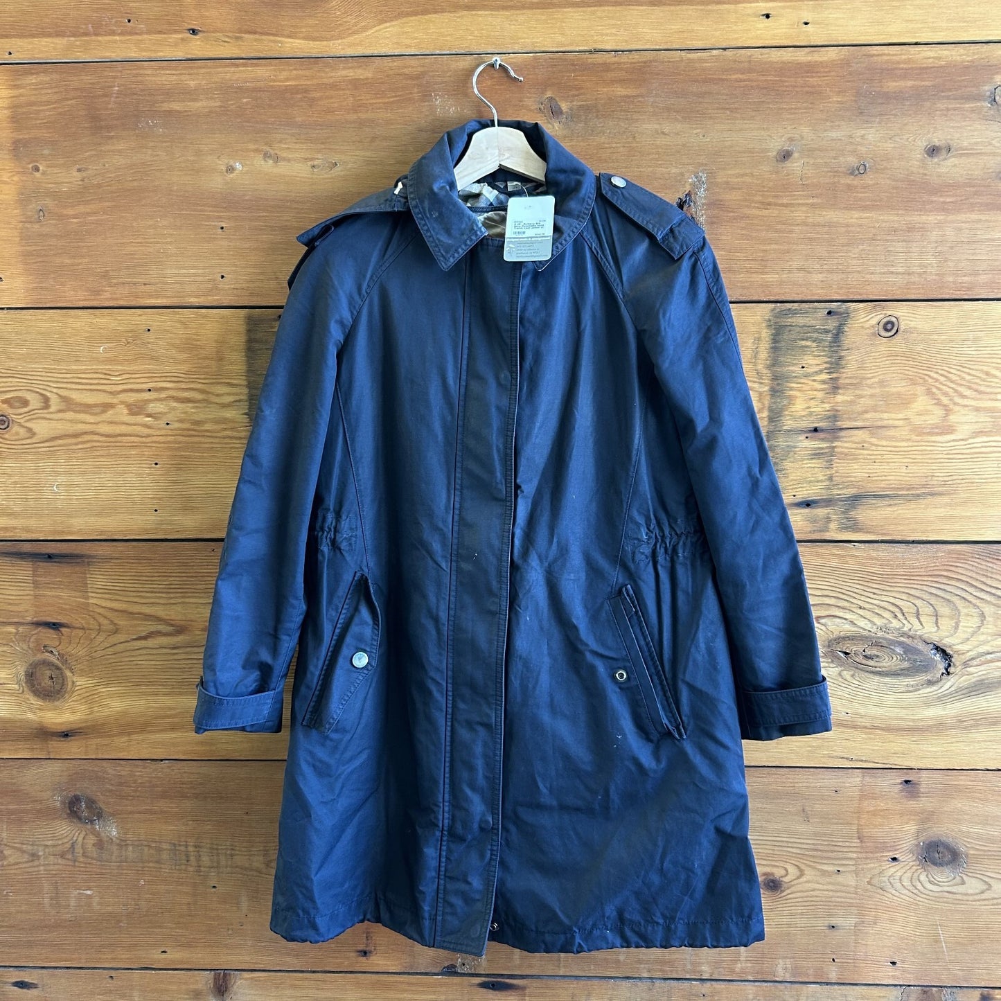 6 US - Burberry Brit Navy Detachable Hood Trench Coat Jacket w/ Liner 0507GG