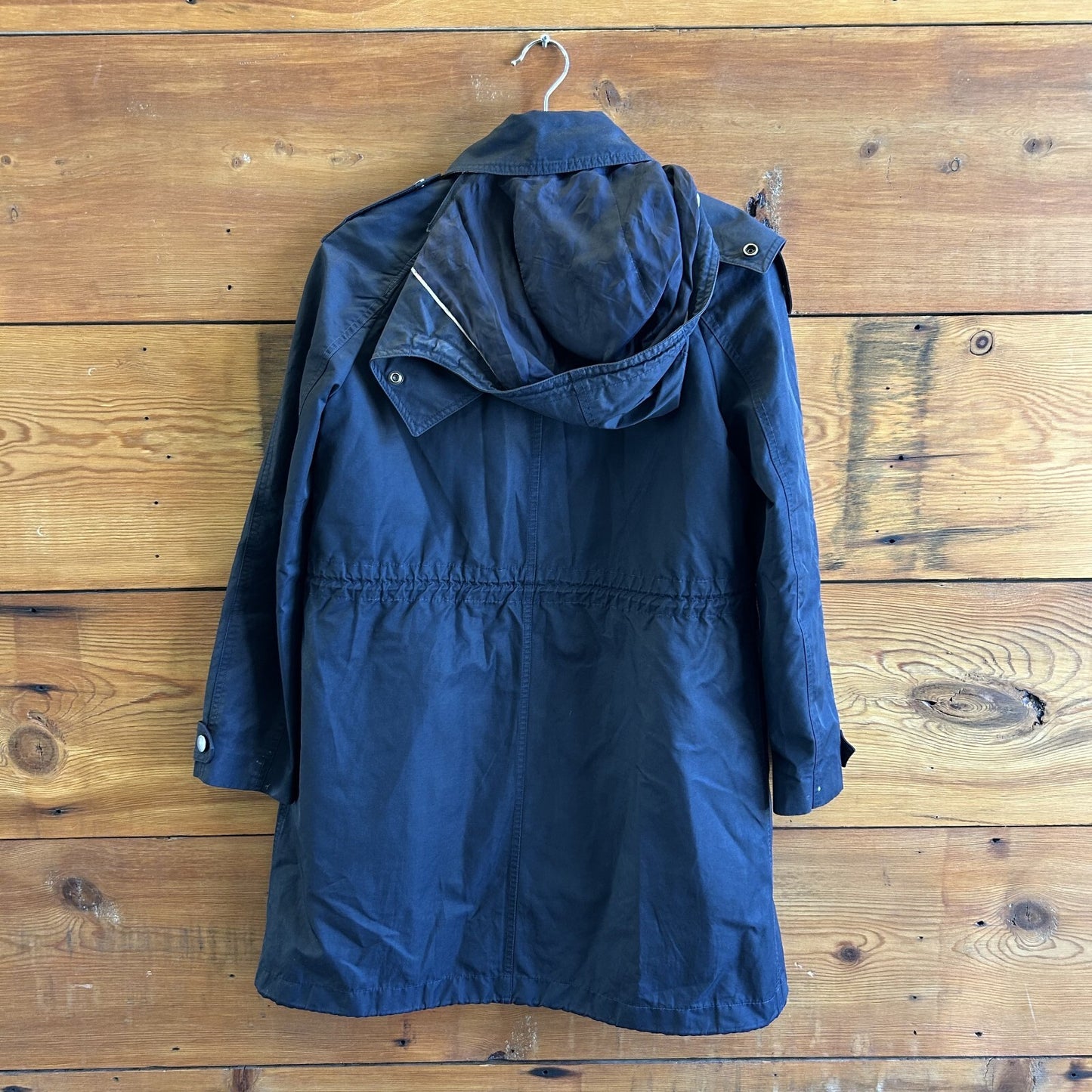 6 US - Burberry Brit Navy Detachable Hood Trench Coat Jacket w/ Liner 0507GG