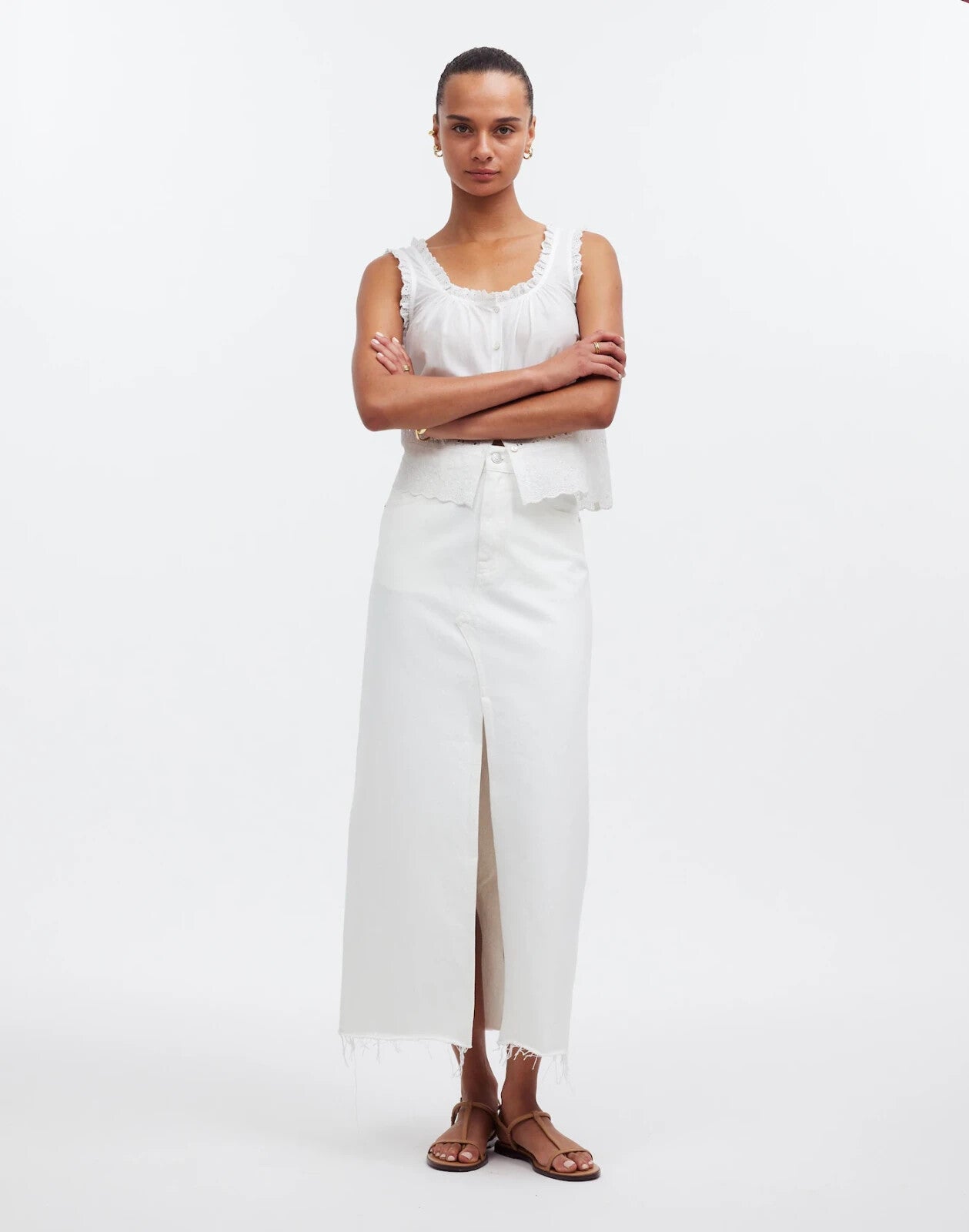 23 - Madewell NEW $110 White Denim Rilee Midi Jean Skirt 1007KW