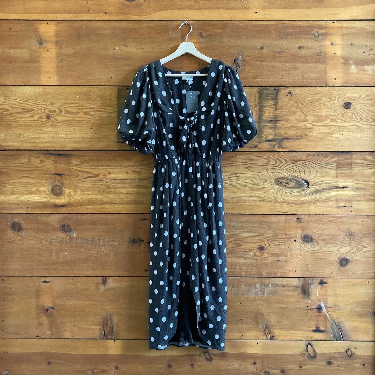 S - Delfi Collective Black White Polka Dot Puff Sleeve Dress 0416LB