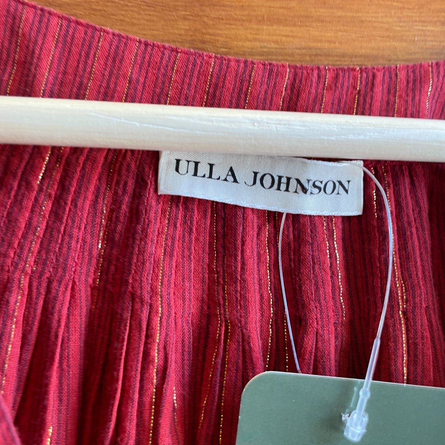 6 - Ulla Johnson Red Cotton & Gold Lurex Long Sleeve Fit & Flare Dress 0103RU