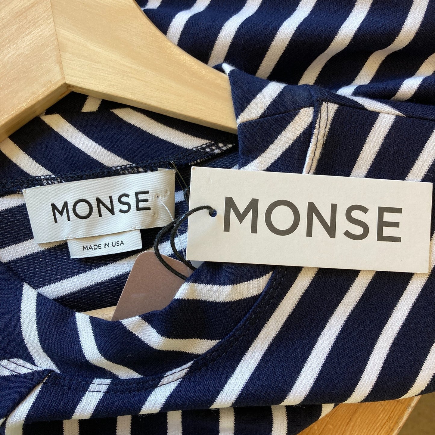 XS - Monse $790 Navy & White Striped Short Sleeve Asymmetric Dress NEW 0527DB