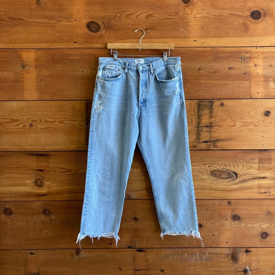 30 - AGOLDE Light Wash Destroyed 90's Crop Frayed Hem Jeans 0212CG