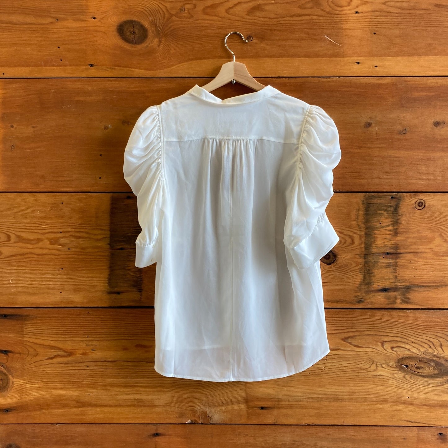 M - Frame $348 White Silk Gillian Button Up Puff Sleeve Blouse Top NEW 4427SC