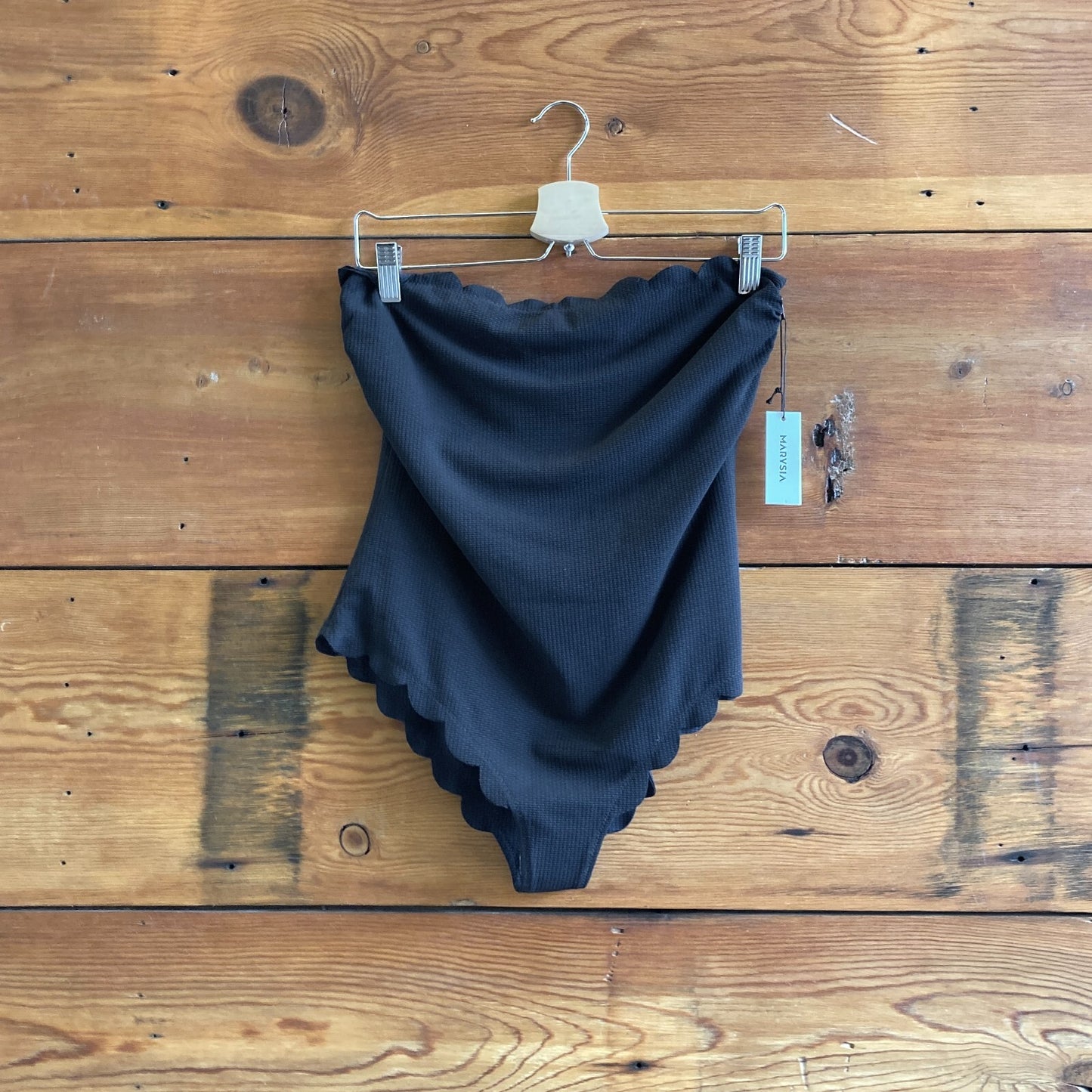 L- Marysia $349 Black Strapless Scallop One Piece Chesapeake Swimsuit NEW 4427SC