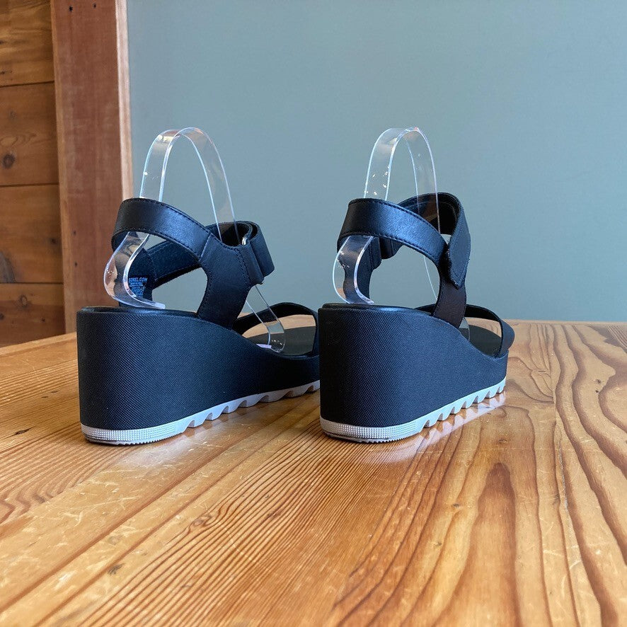 8.5 - Sorel Black $150 Cameron Wedge Sandals Strappy Comfort Shoes 0608BM