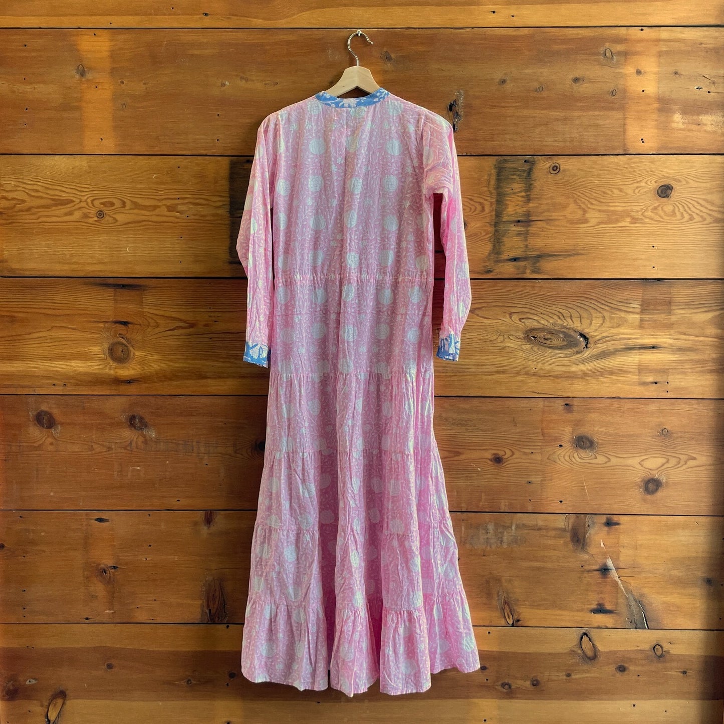 S / M - Kleed Pink Patterned Tie Waist Tiered Caftan Maxi Dress 1103ES